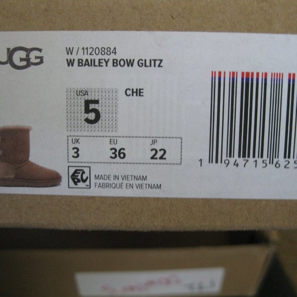 UGG Bailey Bow Glitz Boots Brown w/Metallic Bow Women Euro 36 or US 5.5 -6 NEW - Picture 4 of 9